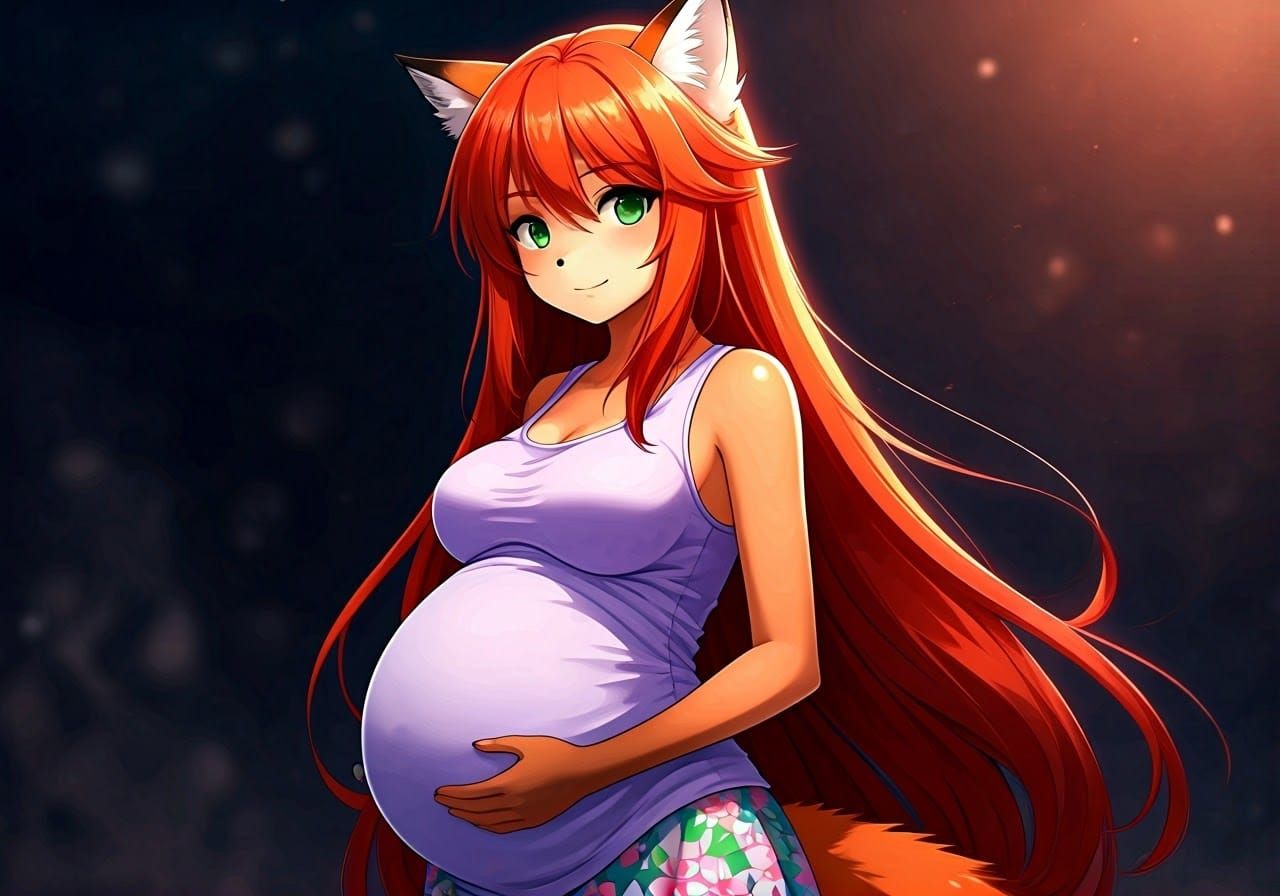 Pregnant Fox-Woman Portrait in Anime Style