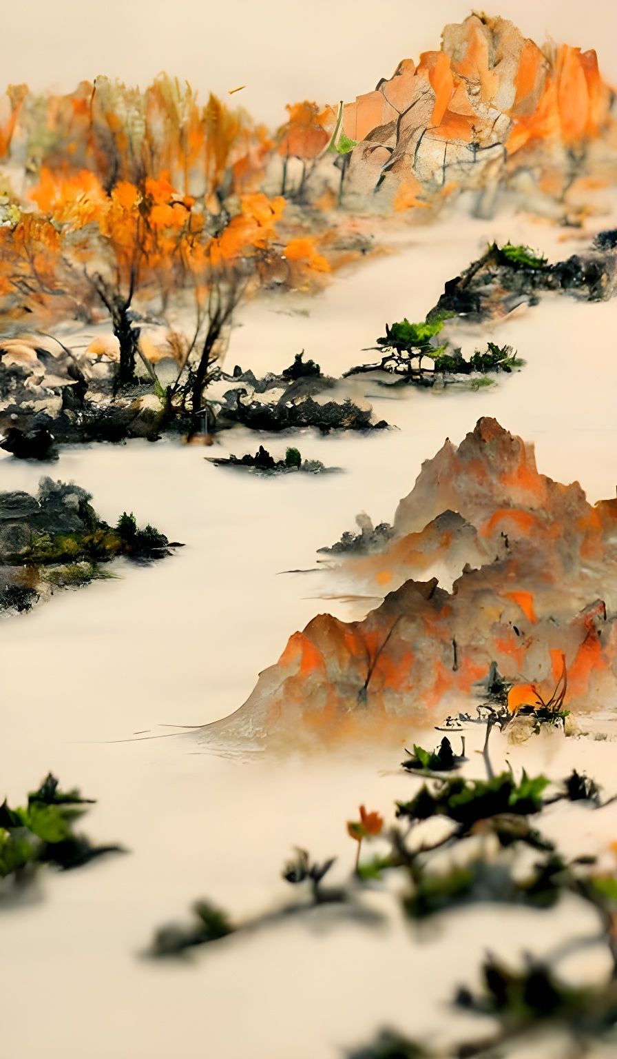 Plum Blossoms by River: Impressionistic Digital Art