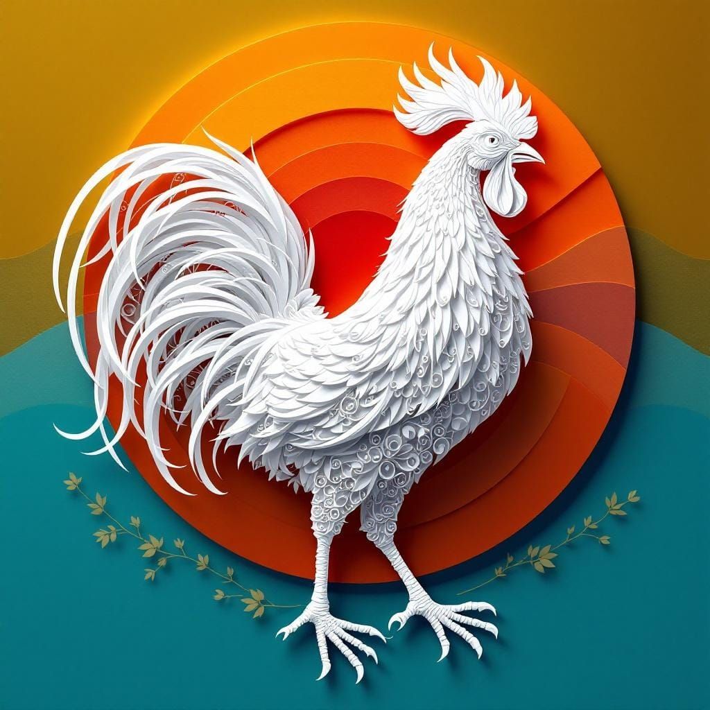 Dimensional Papercraft Rooster in Quilling Style