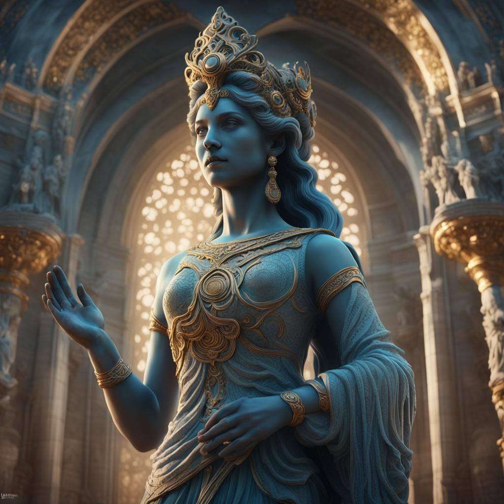 Ethereal Stone Statue of a Goddess in Fantasy Art