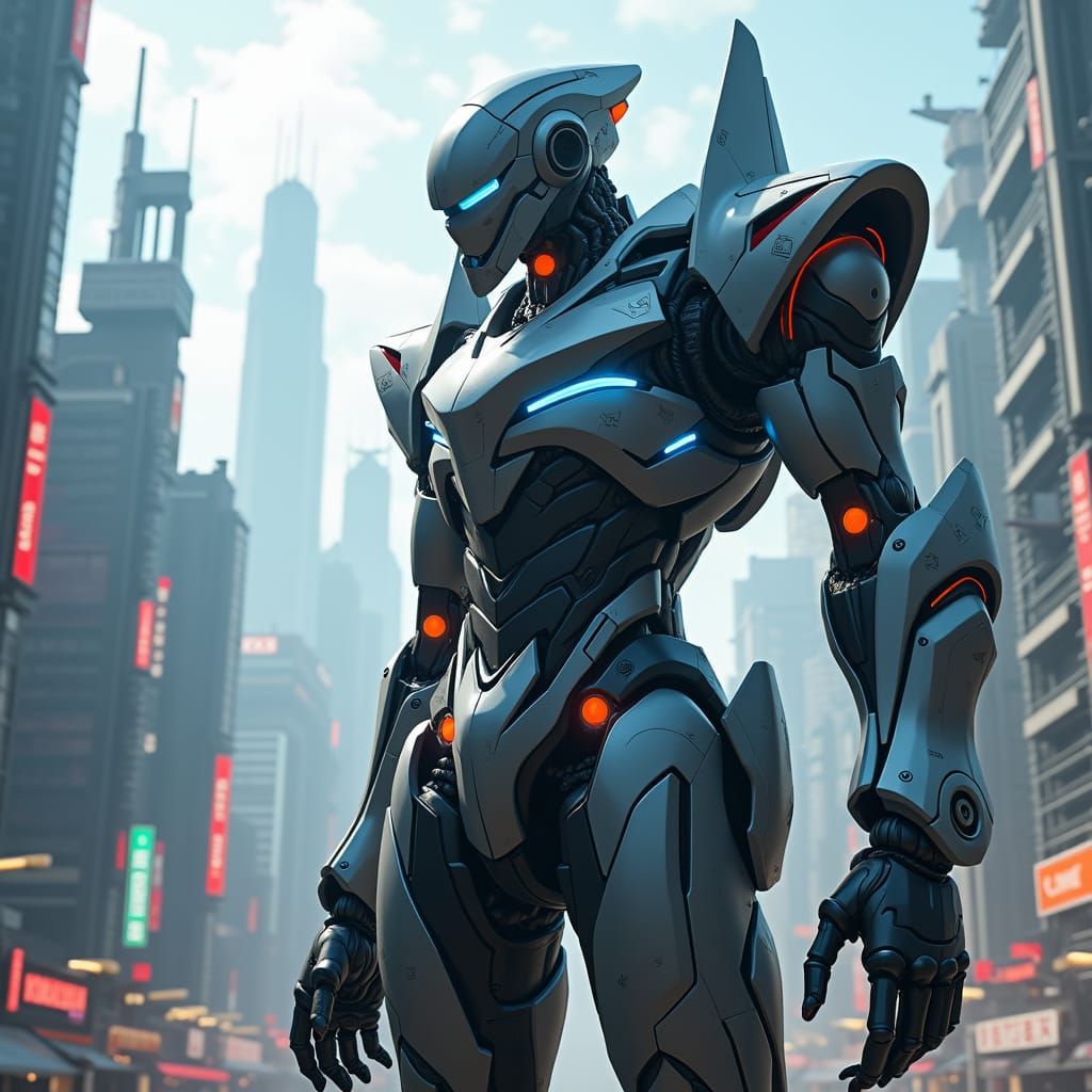 Futuristic Robot Readying Assault, 3D Anime Art