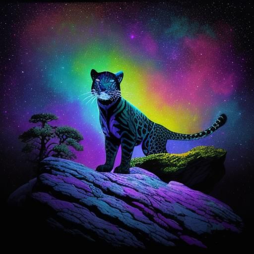 Psychedelic Jaguar in Day-Glo Canyon: Fauvist Art