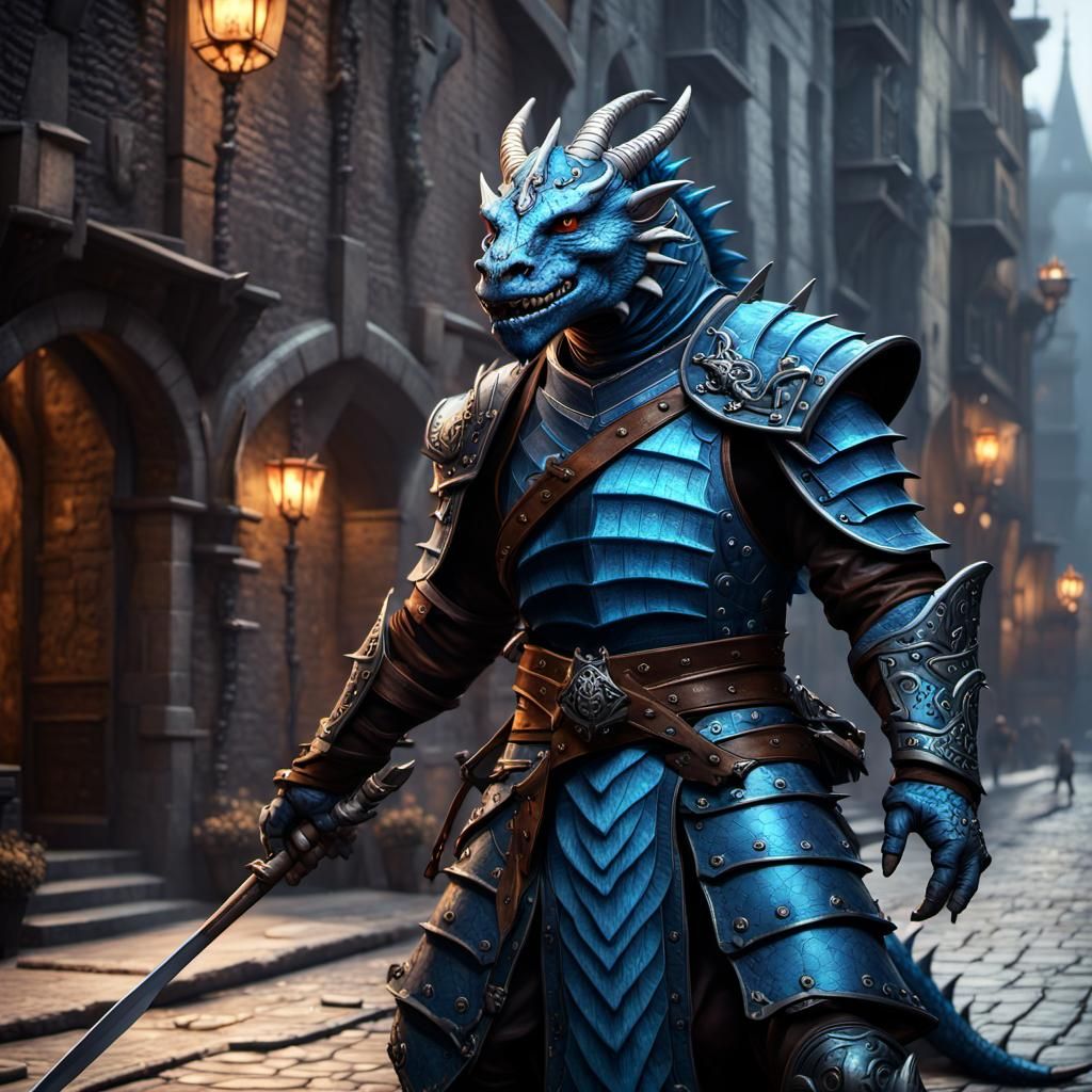 Dragonborn Warrior in Waterdeep Alleyway