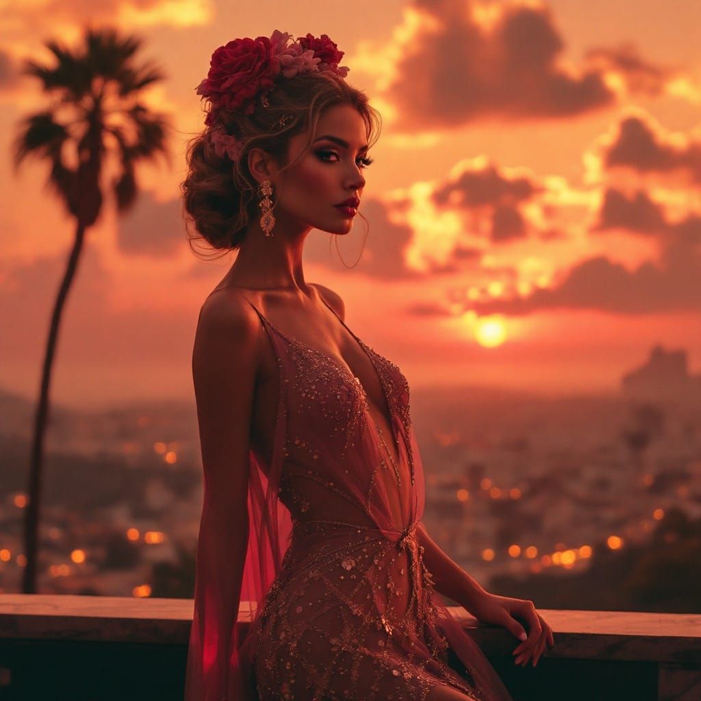 Elegant Hollywood Glamour in Sunset Silhouette