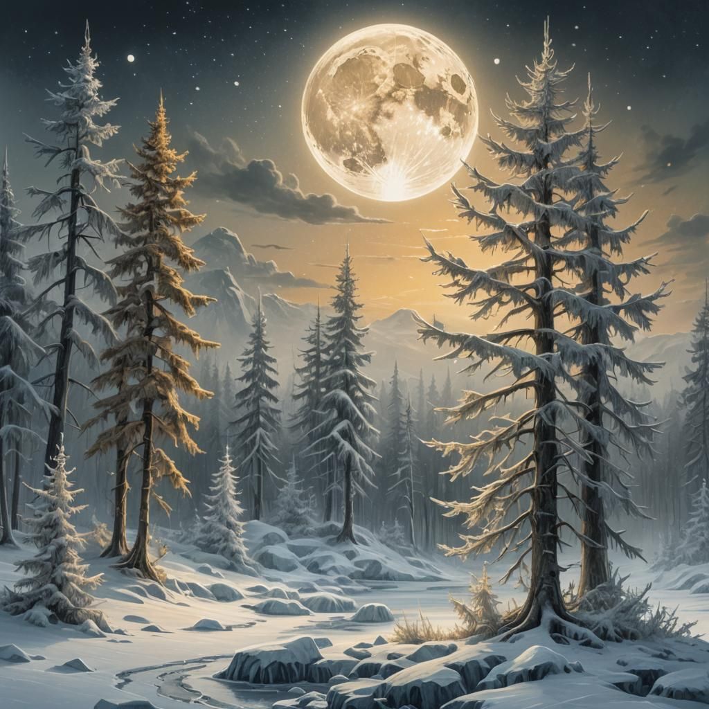 Winter Ice Scene in Charcoal Pencil Style