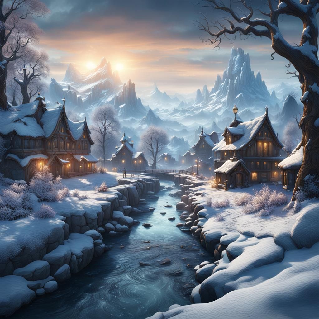 Detailed Winter Landscape in Matte Painting Style