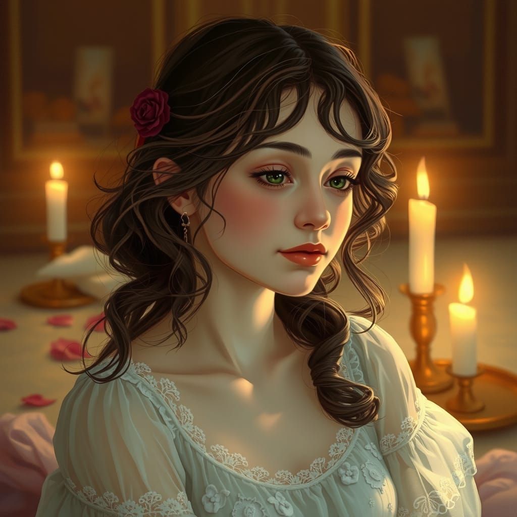 Ethereal Lady Lost in Whimsical Candlelit Moment