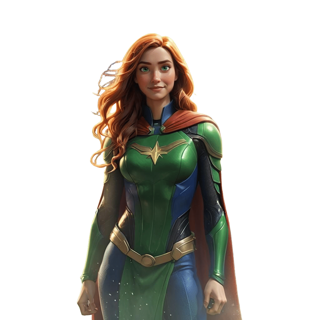 Aqua-Green Superheroine: Pixar-Style 3D Concept Art