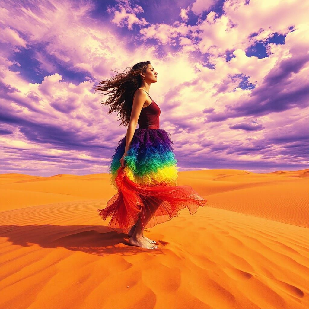 Ethereal Desert Goddess in Vibrant Charcoal Drawing