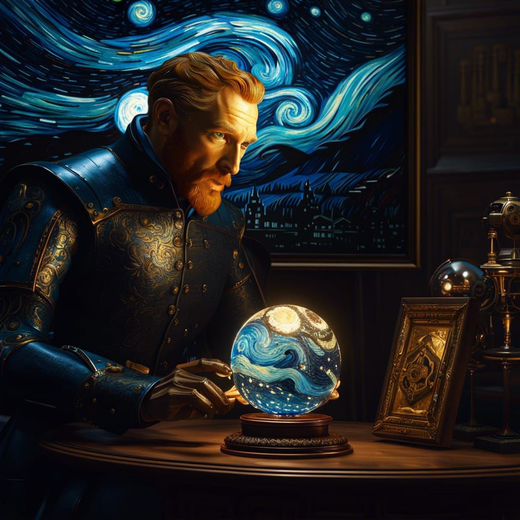 Cyborg Van Gogh with Starry Night Orb