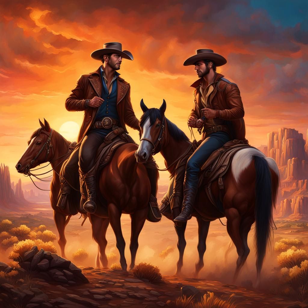 Gay Cowboys in Old Western Book Cover Style