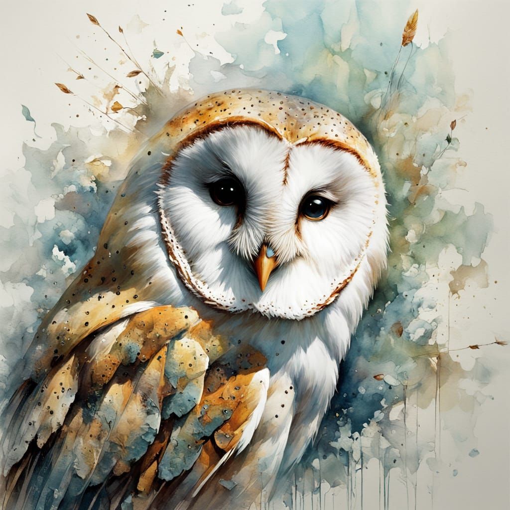 Barn Owl and Mouse in Soft Impressionist Watercolor