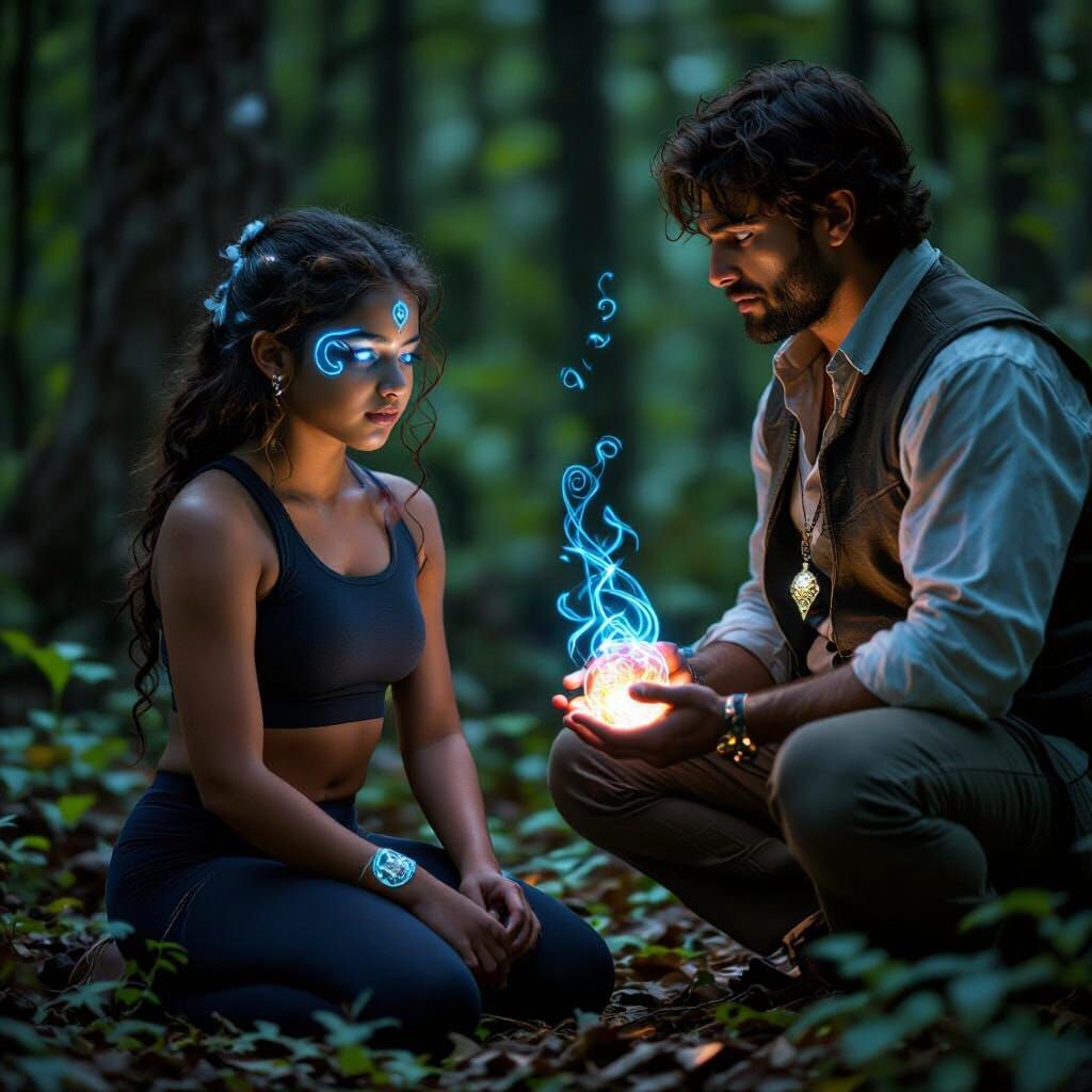 Girl Hypnotized in Mystical Forest, Cinematic Still
