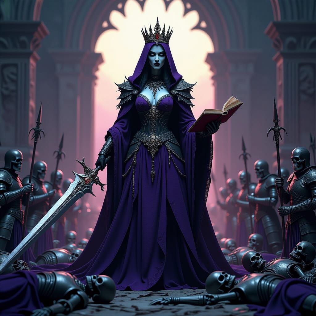 Lich Queen Nebrazhda with Ancient Crown and Barbed Sword