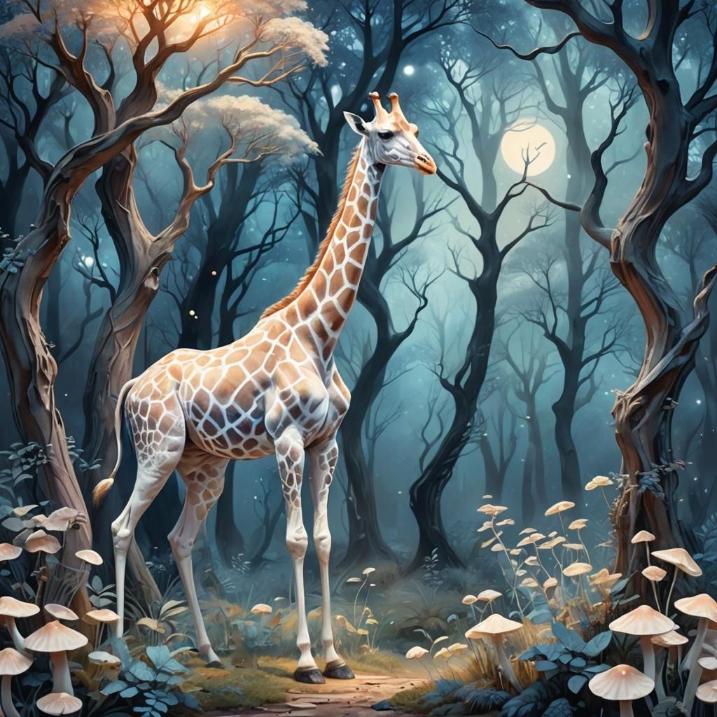 Beautiful albino Giraffe in a magic land