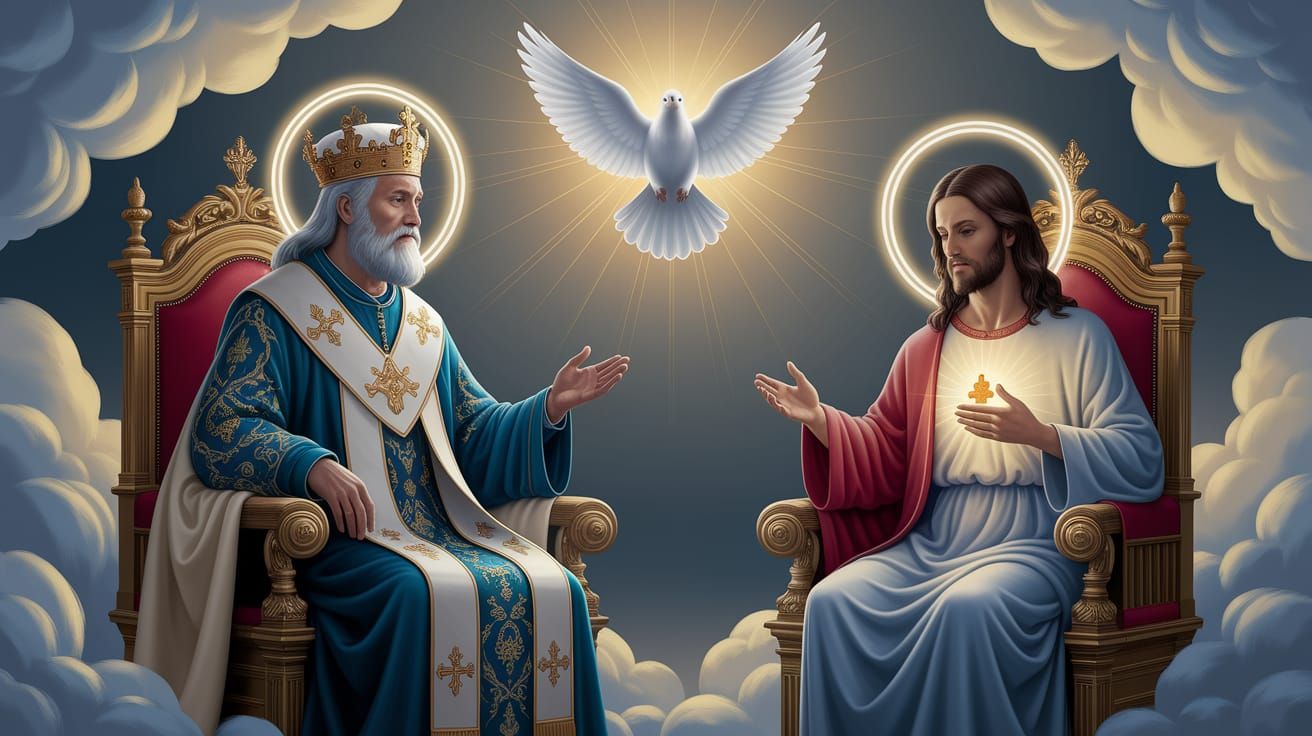 Majestic God the Father and Jesus Christ with Holy Spirit Do...