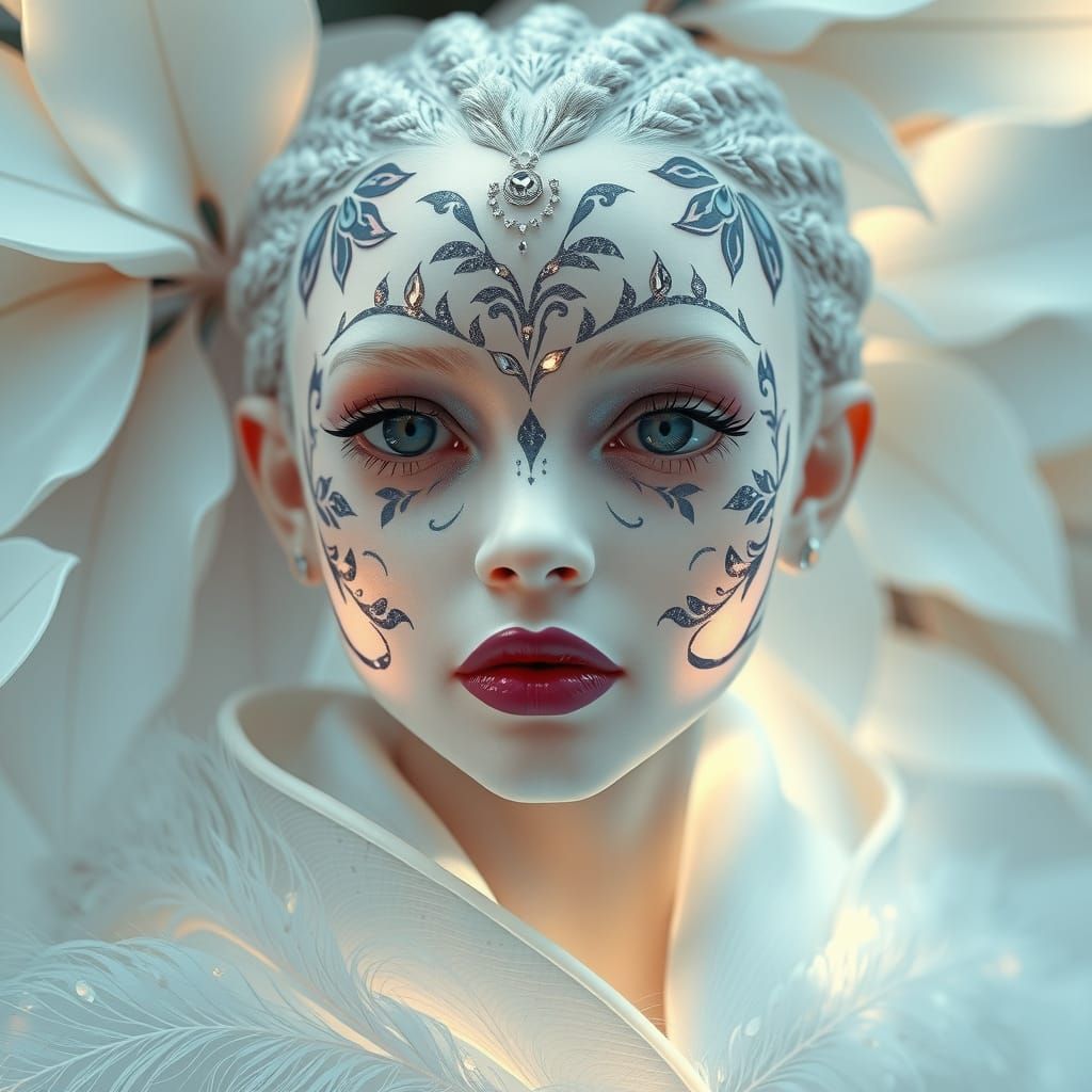 Ethereal Albino Goddess in Crystal Skin