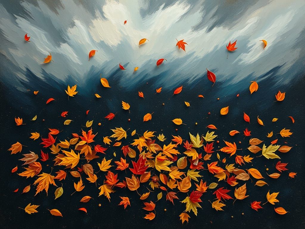 Impressionistic Autumn Leaves Under Stormy Sky