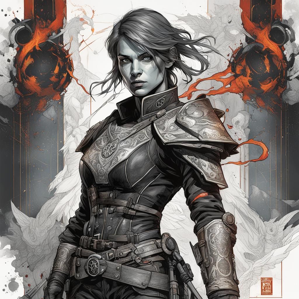 Bioluminescent Woman Fighter with Fire Whippets