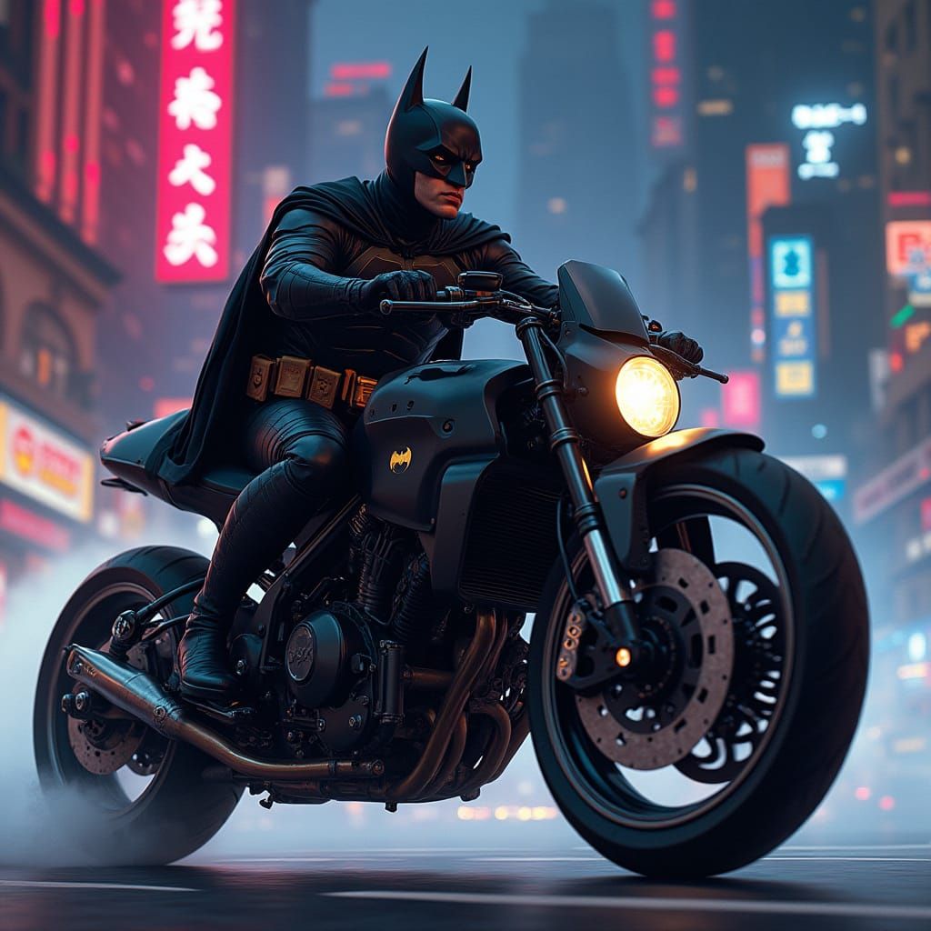 Batman Rides Akira Bike in Cyberpunk Gotham