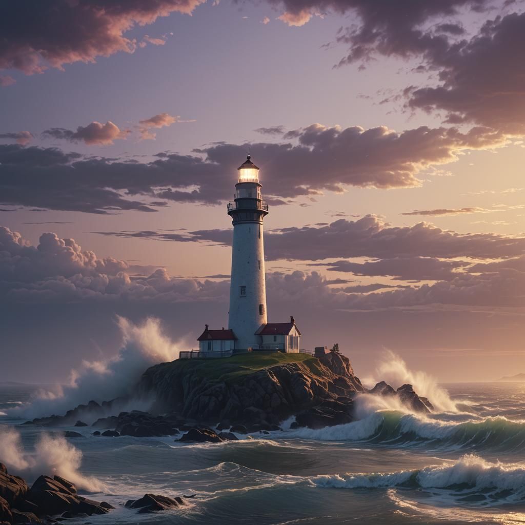 Lighthouse at Dawn: Art Deco Fantasy Concept