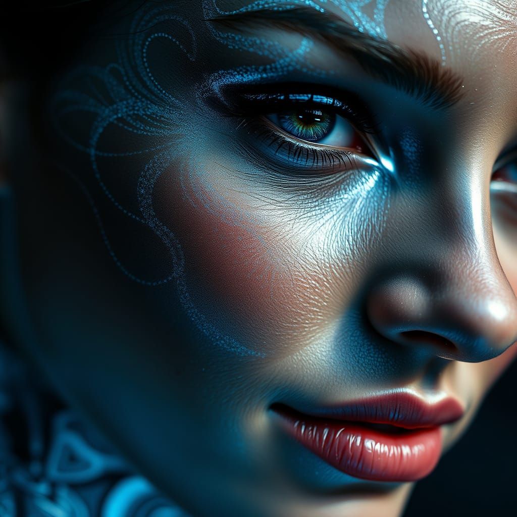 Beautiful Woman with Liquid Metal Ink Patterns