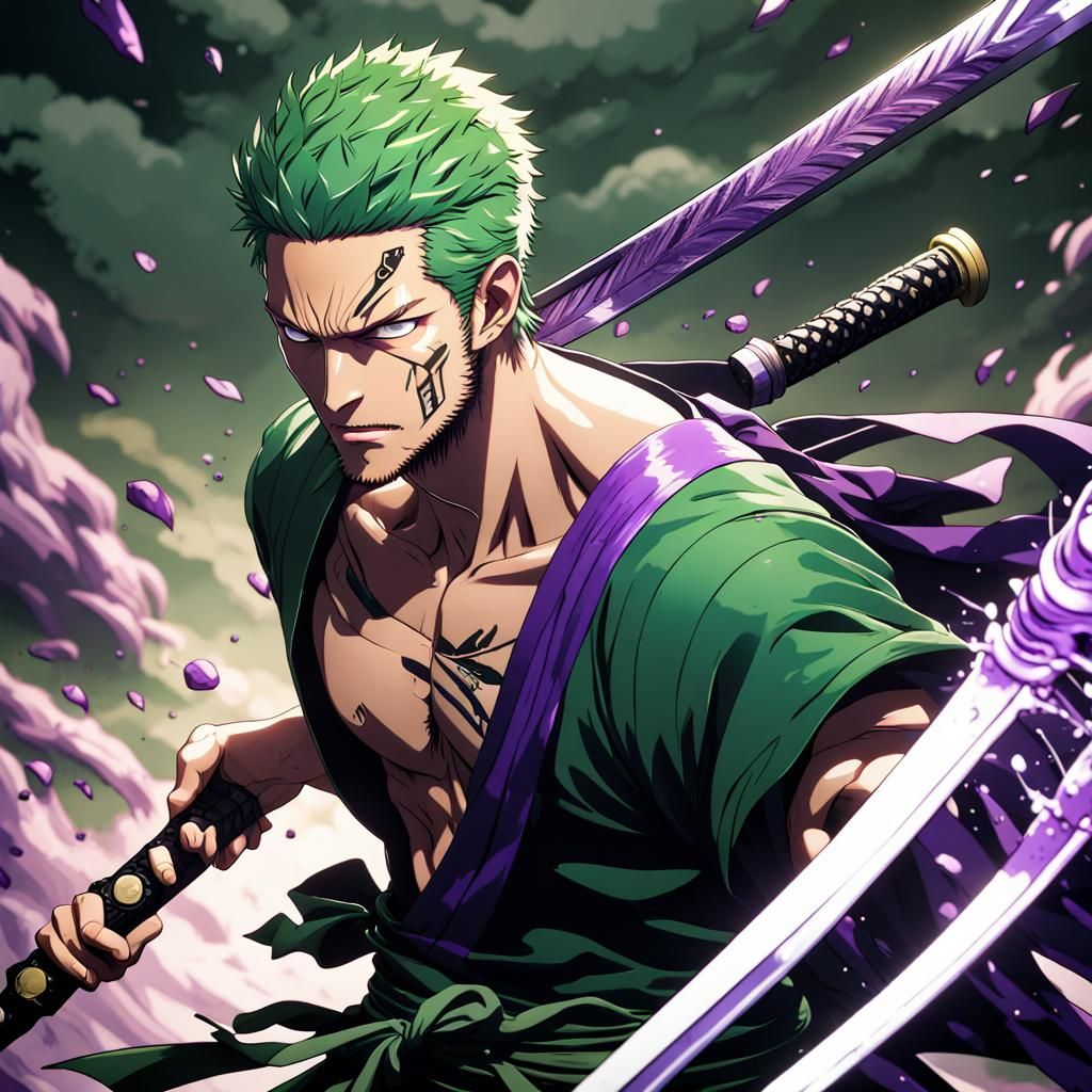 Anime Zoro with Purple Sword: Detailed Digital Art