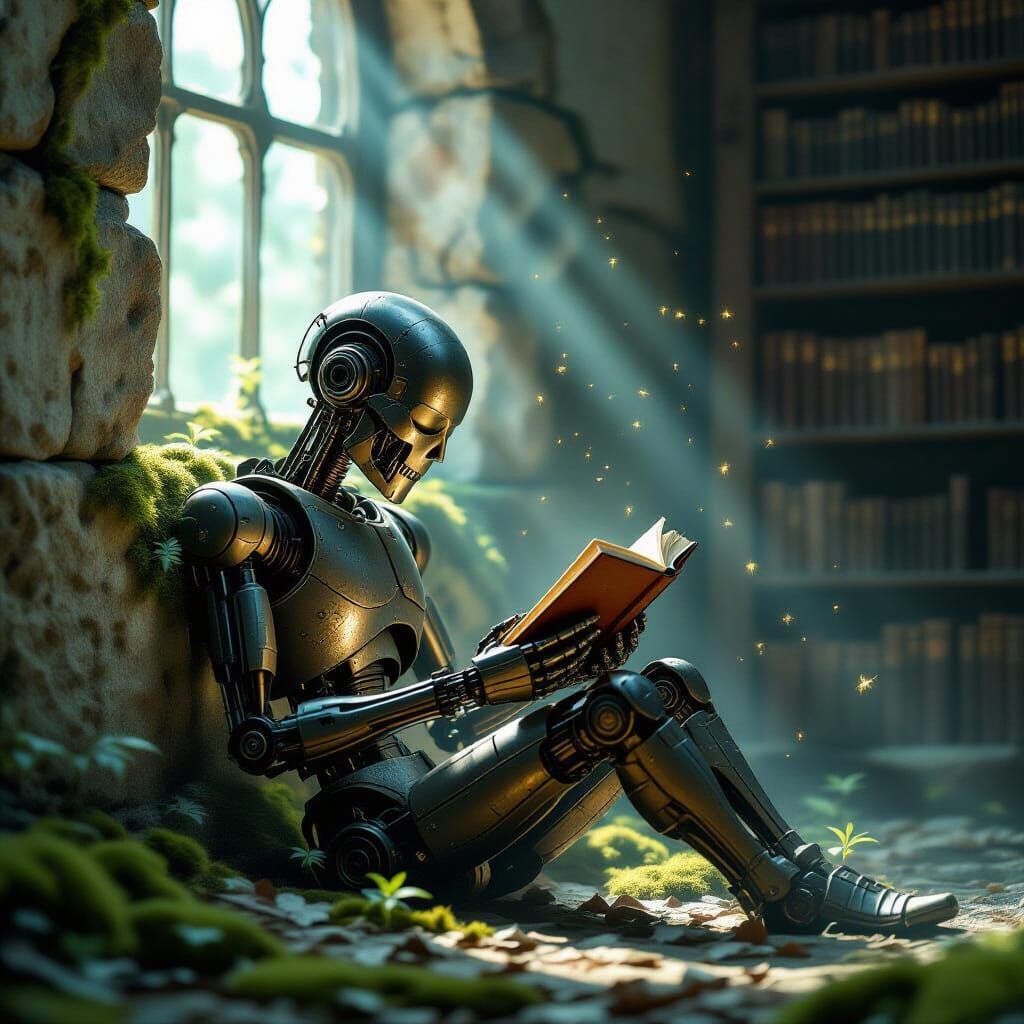 Rusted Automaton in Forgotten Library, Ethereal Light