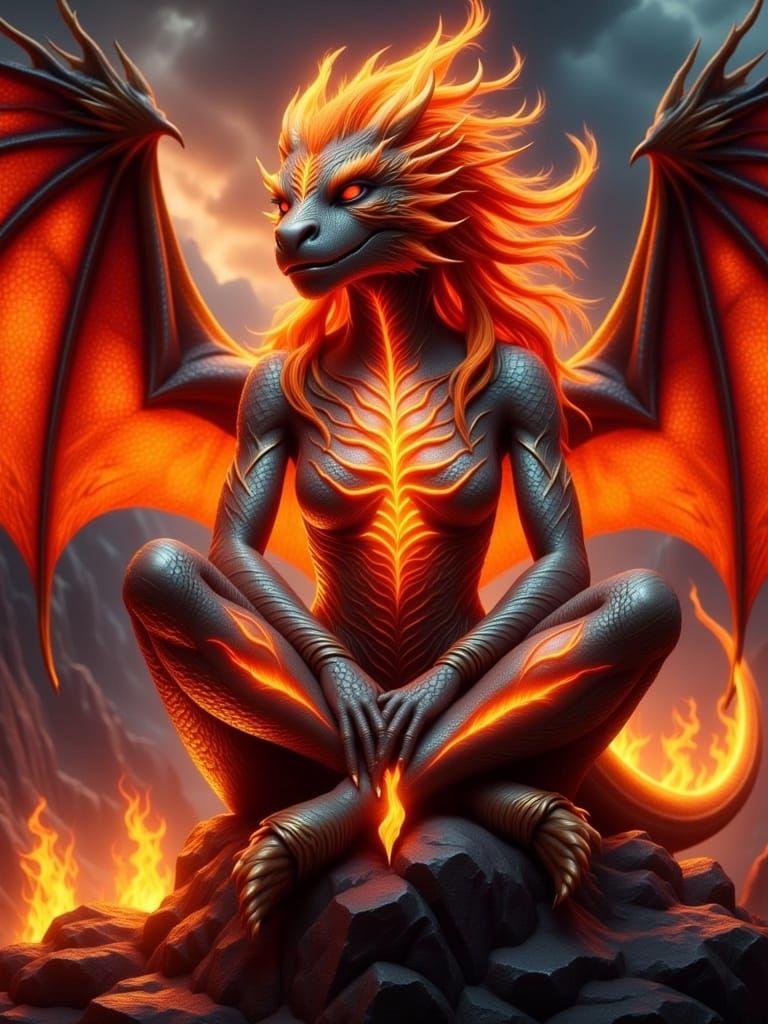 Dragon Goddess in Fiery Splendor
