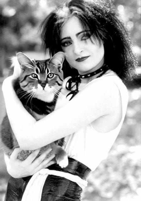Siouxsie Sioux Style Portrait Holding Grey Cat