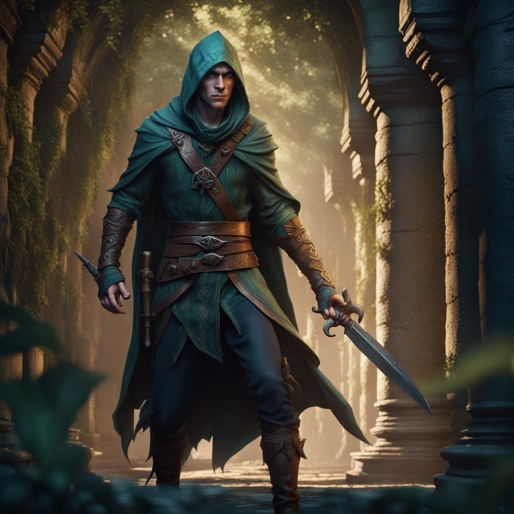 Elven Thief Emerging from Shadows: Digital Painting