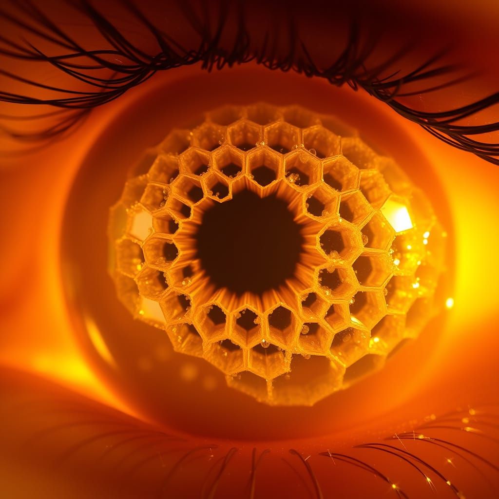 Golden Honeycomb Eye in a Warm, Surreal Light