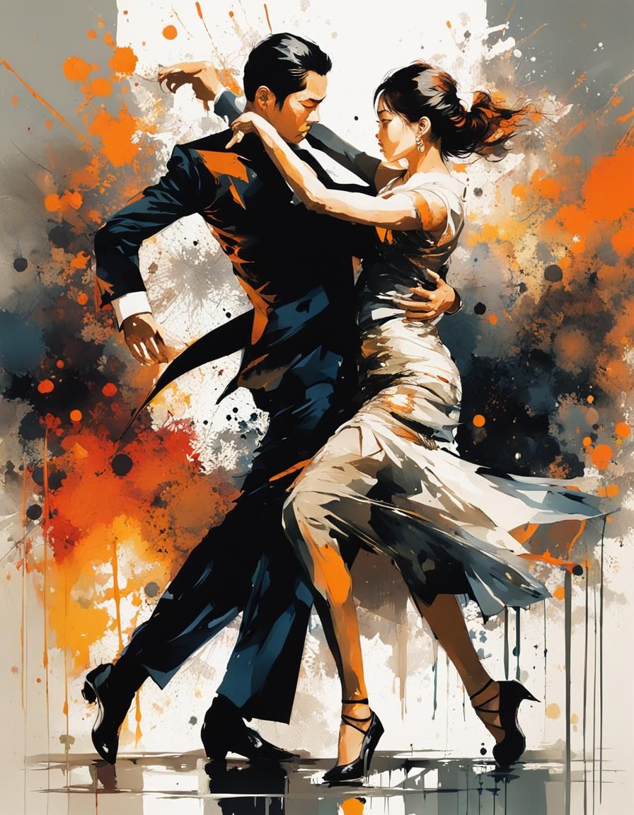 Passionate Tango Dancers in Manhwa Ink Style