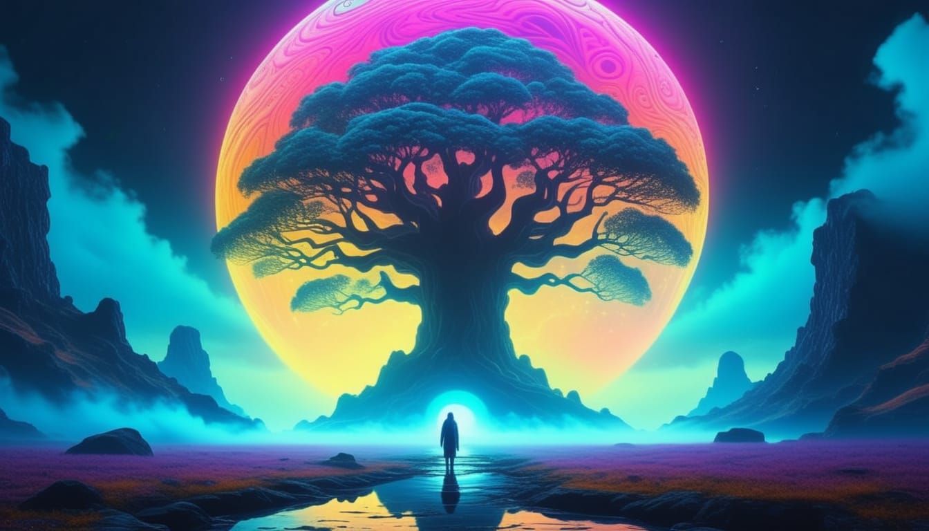 Mystical Tree in Mist: Surreal Digital Painting