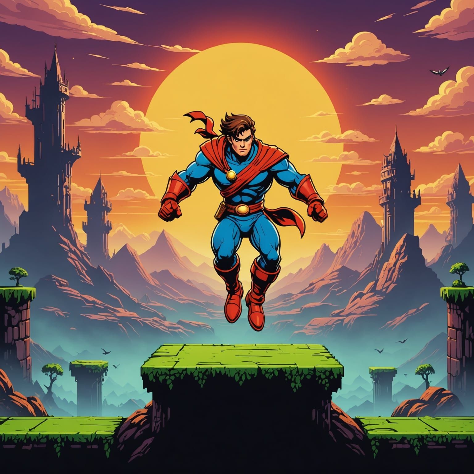 Epic Retro Game Hero's Final Battle Jump