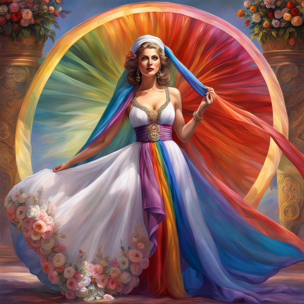 Glamorous Lady in Flowing Nightgown, Detailed Digital Art