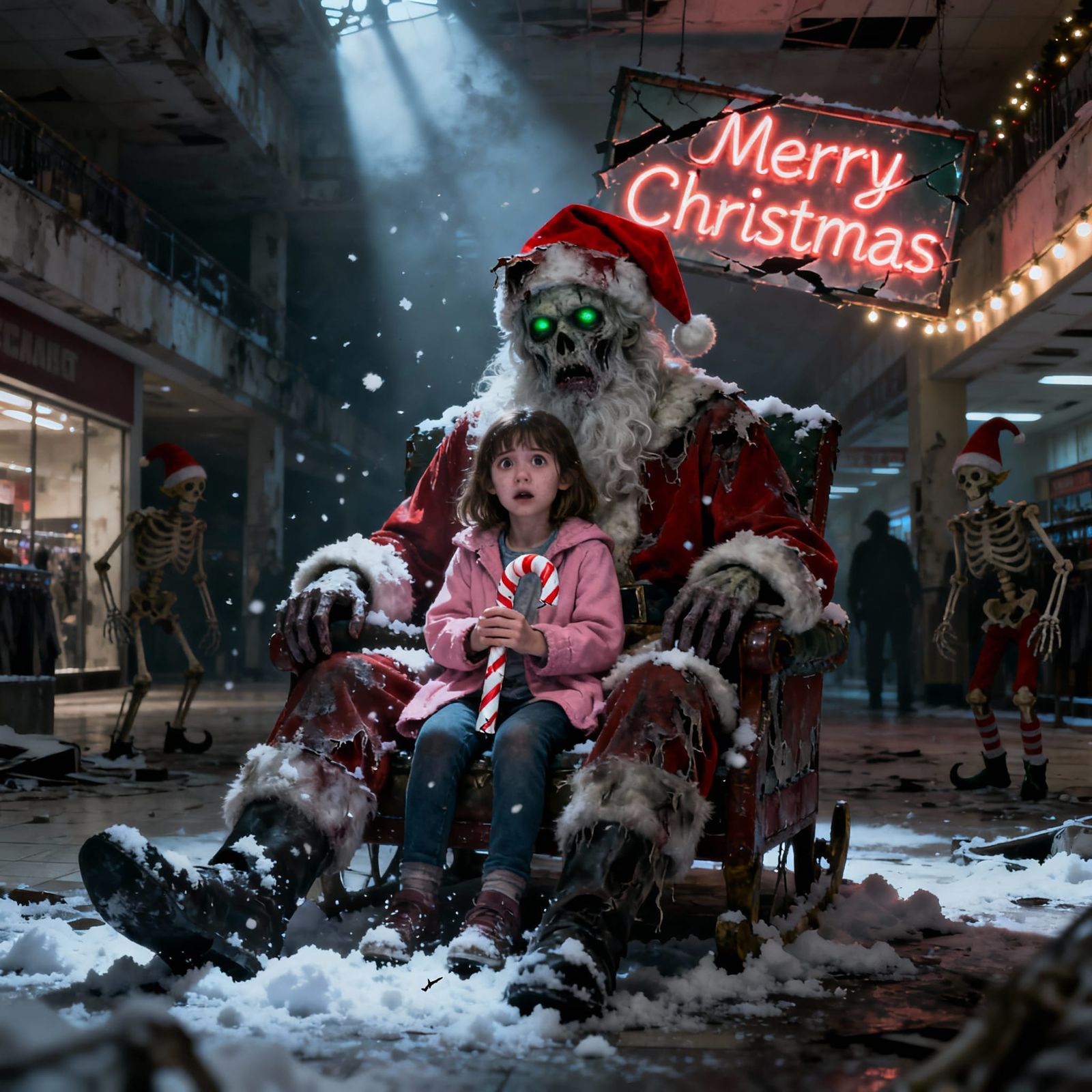 Undead Santa Terrifies Girl in Creepy Mall