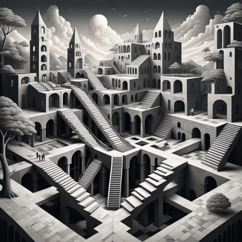 Escher-Inspired Impossible Architecture with Recursive Stair...