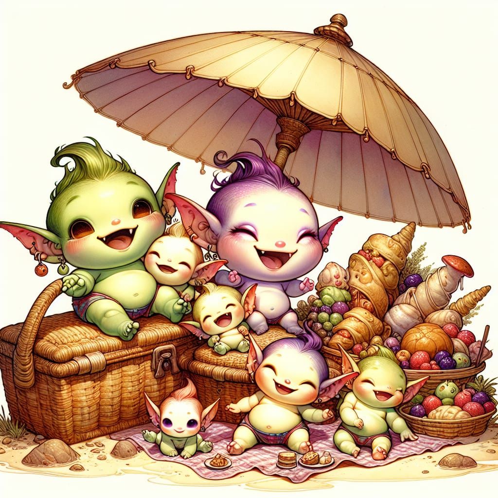 Goblin Family's Whimsical Beach Vacation: Maximalist Illustr...