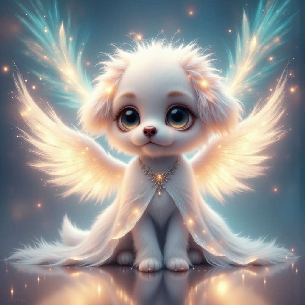 Ethereal 3D Angel Pup with Crystalline Wings