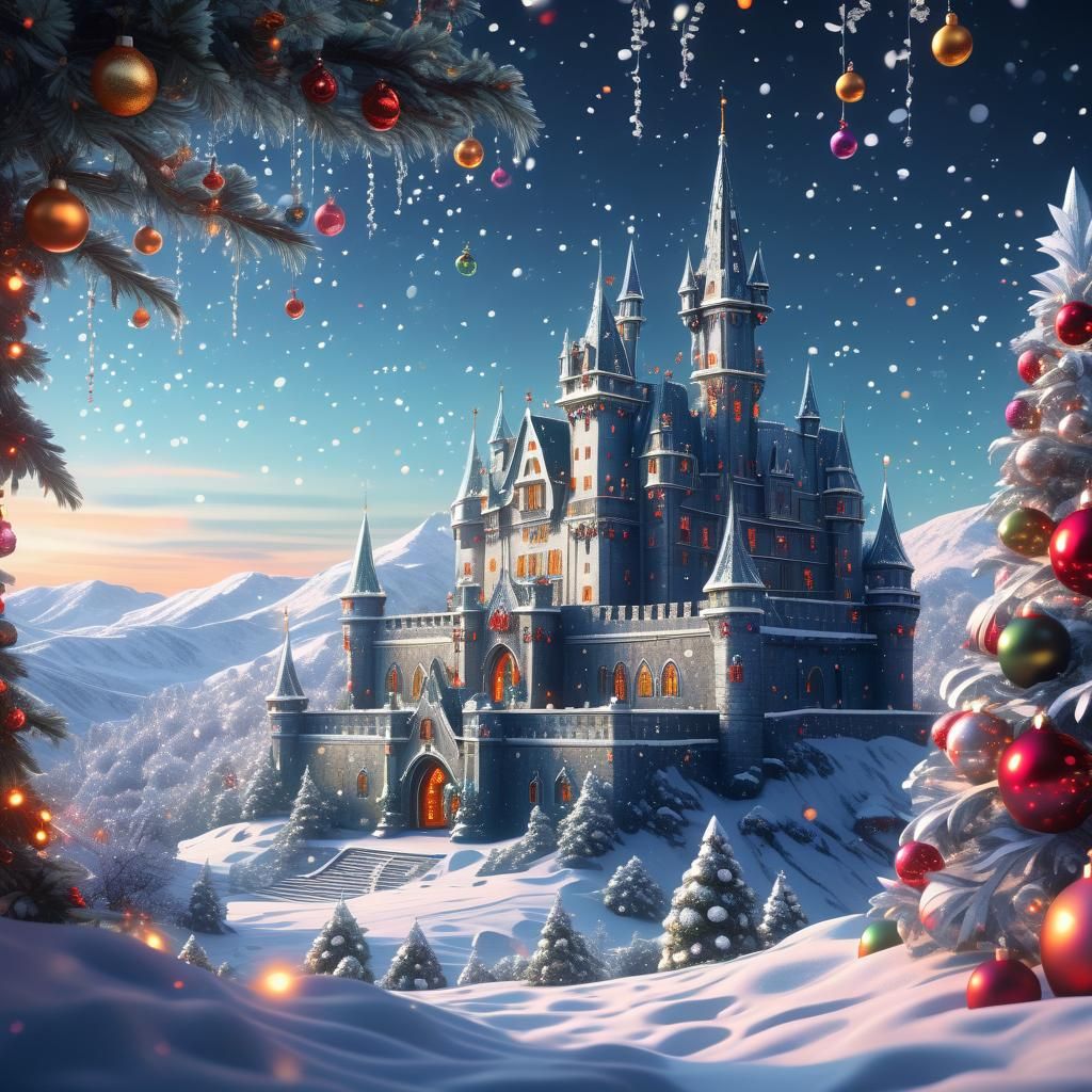 Glowing Fairy Tale Castle in Anime Style