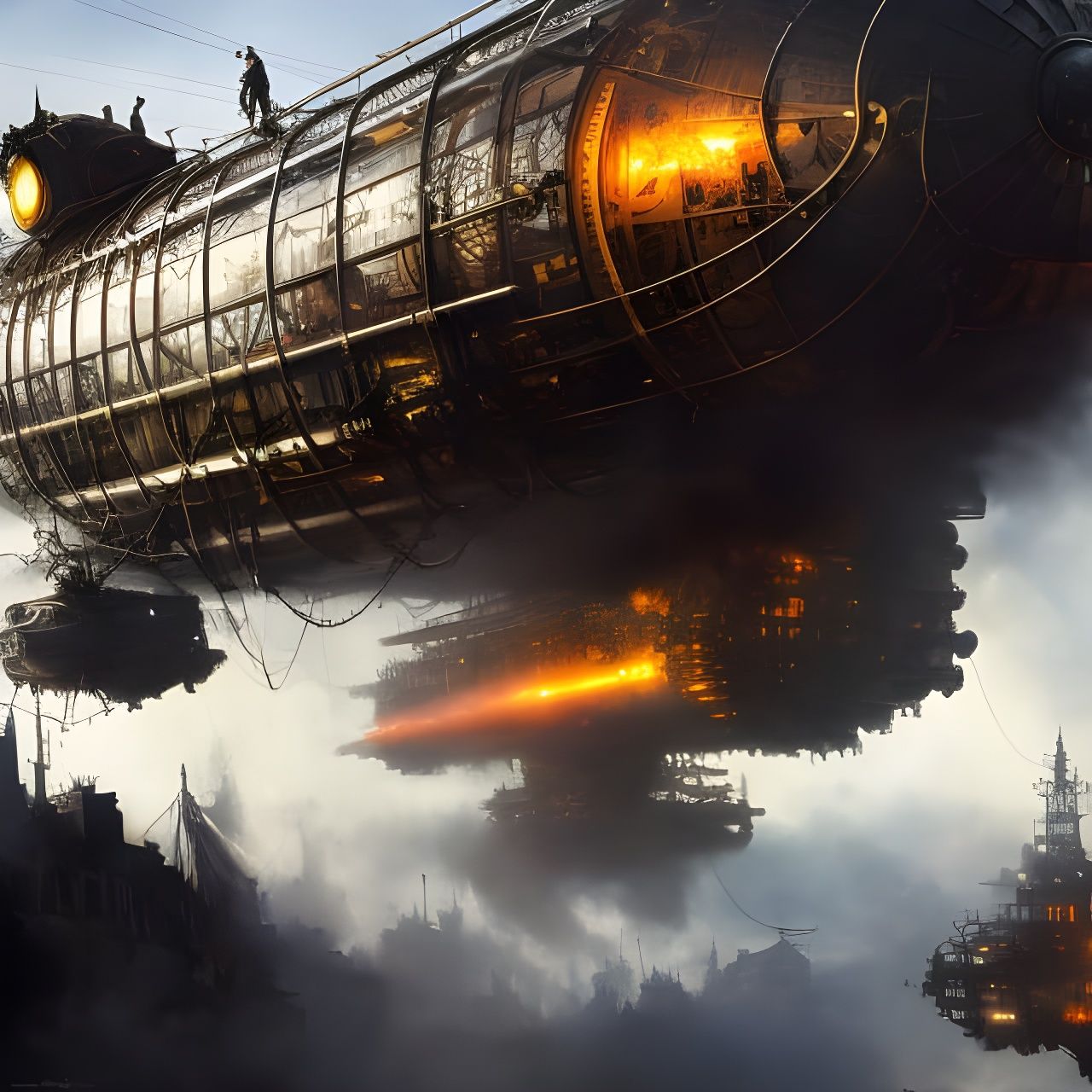 Steampunk Zeppelin Over Detailed City