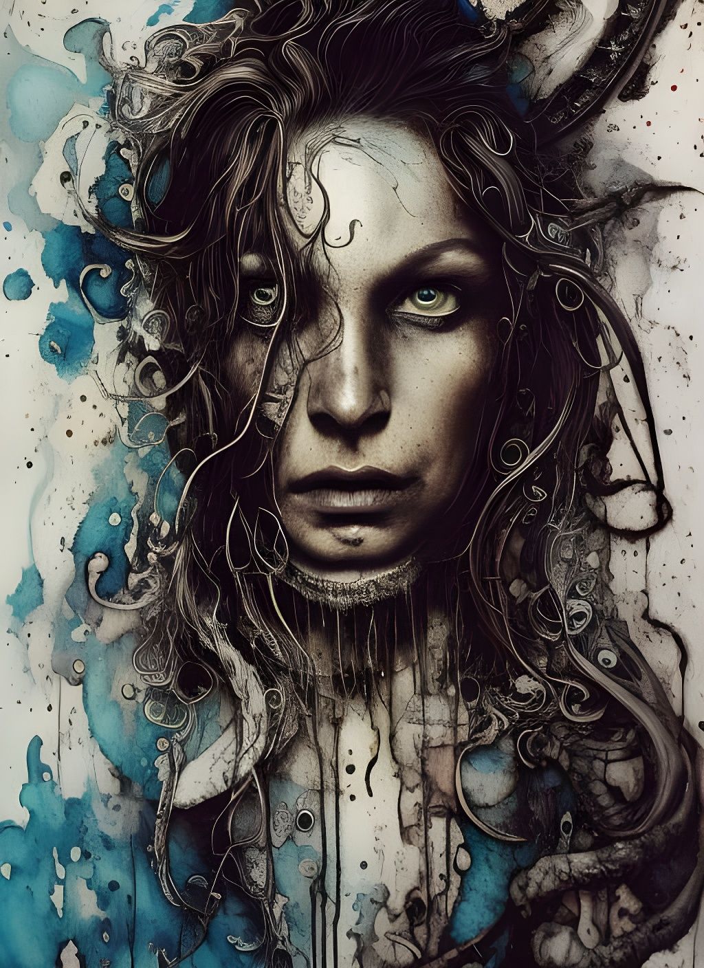 Disheveled Pirate Portrait in Flowing Ink