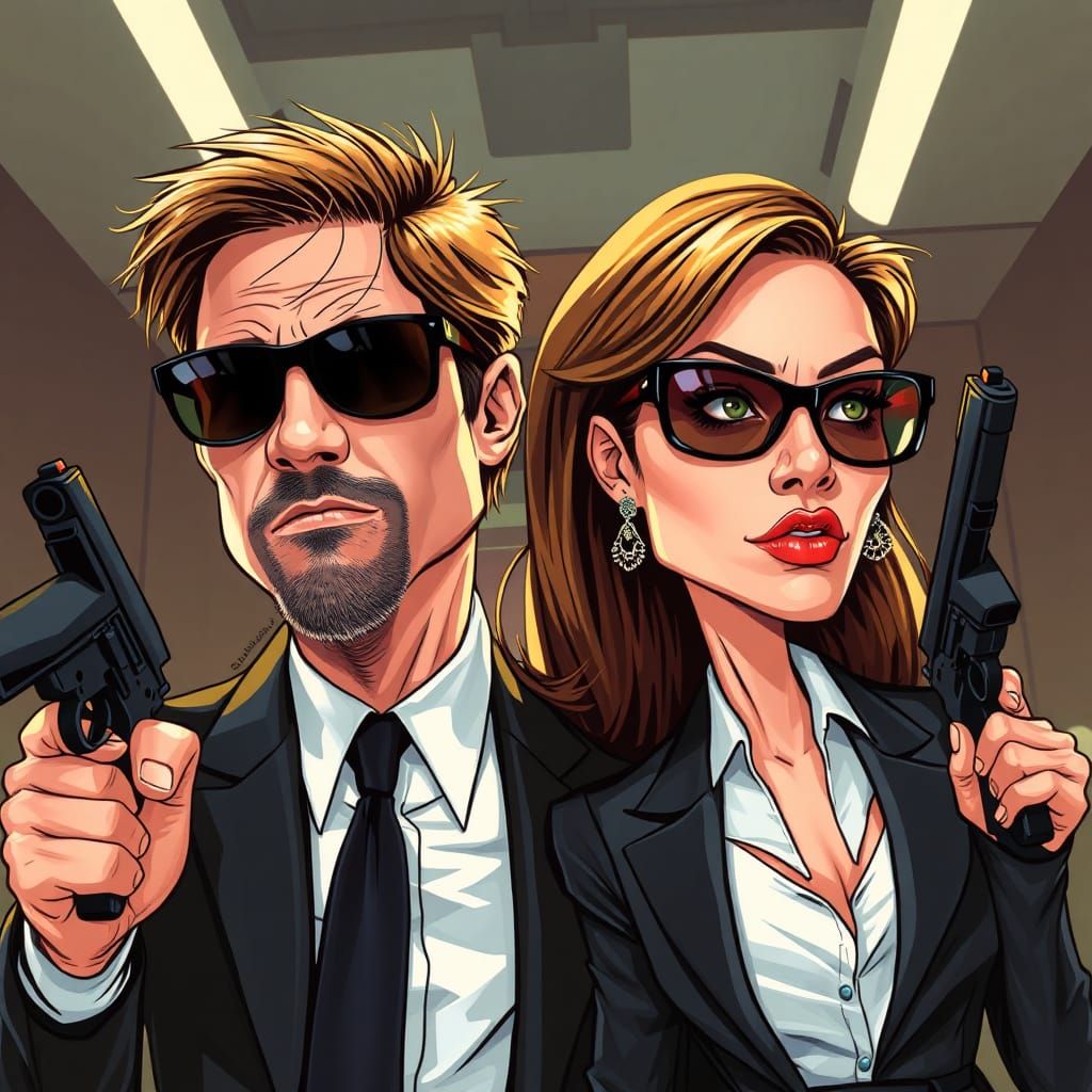Mr. & Mrs. Smith: Caricature of Brad Pitt and Angelina Jolie
