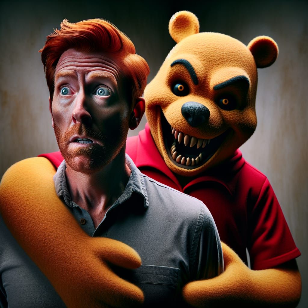 Scared Christopher Robin Trapped by Sinister Winnie The Pooh