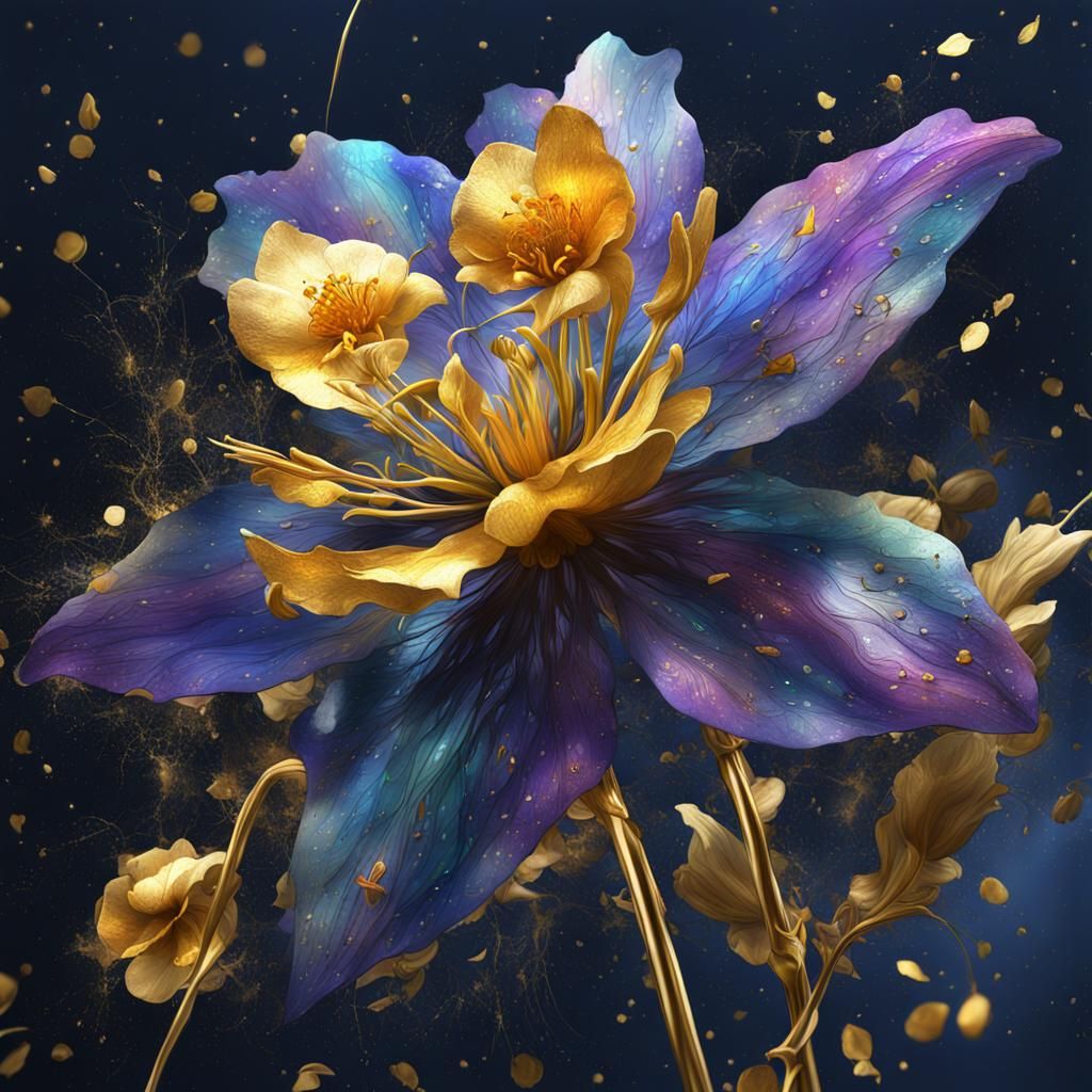 Maximalist Columbine Flower Speedpaint with Gold Flecks