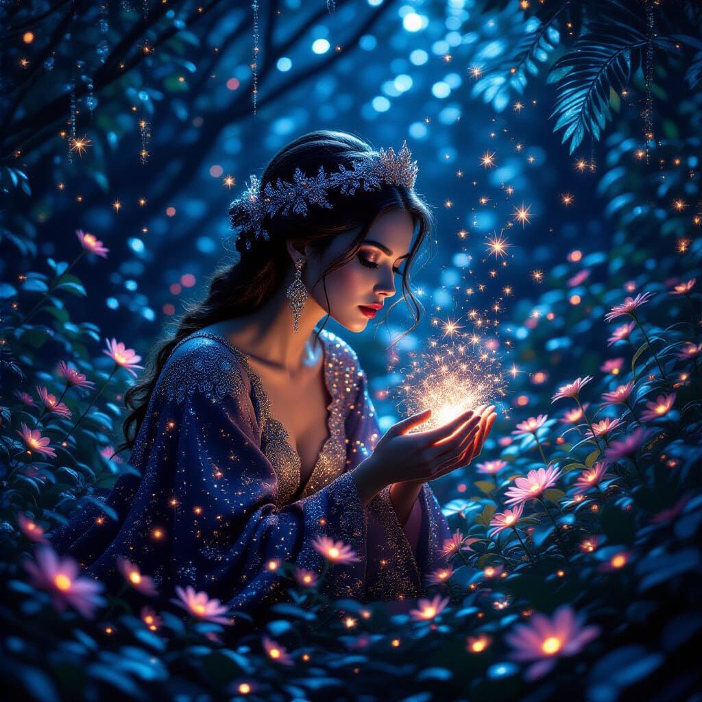 Magical Midnight Garden with Glitter and Sparks