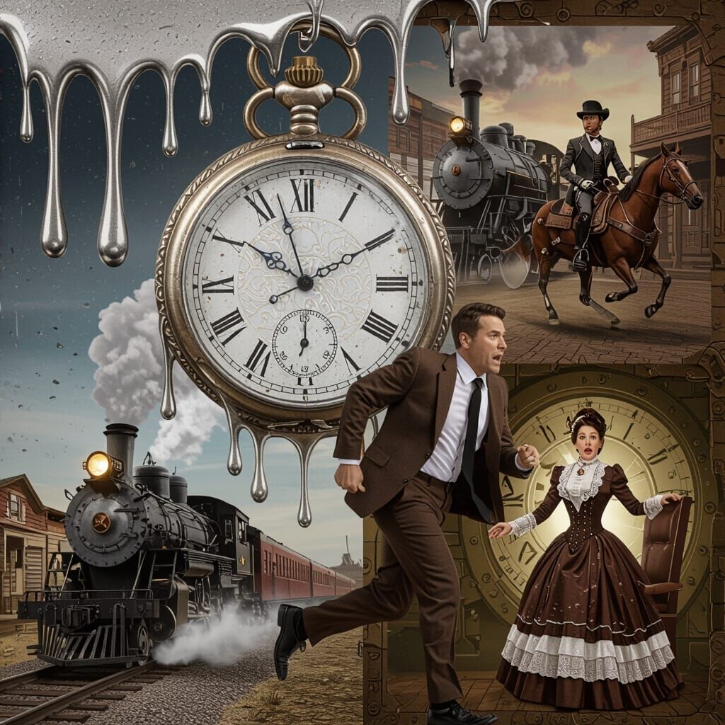 Melting Pocket Watch & Running Man in Pixar Style