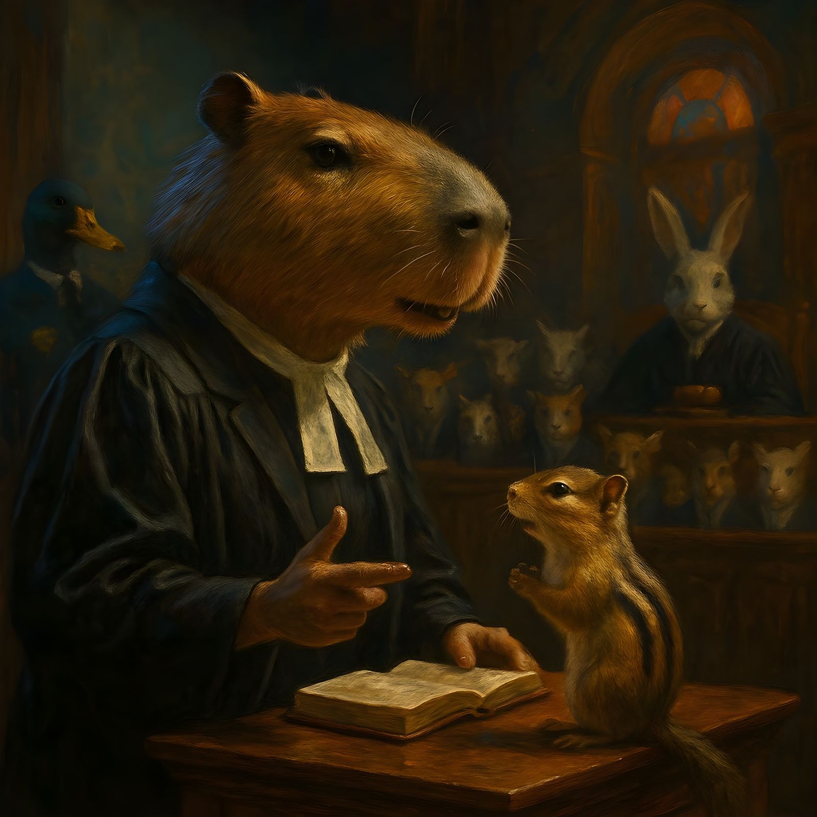 Capybara Lawyer Defends Chipmunk: Hyperrealistic Courtroom S...