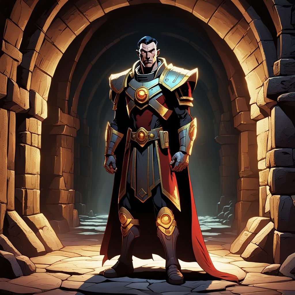 Vulcan Inquisitor in Dimly Lit Chamber